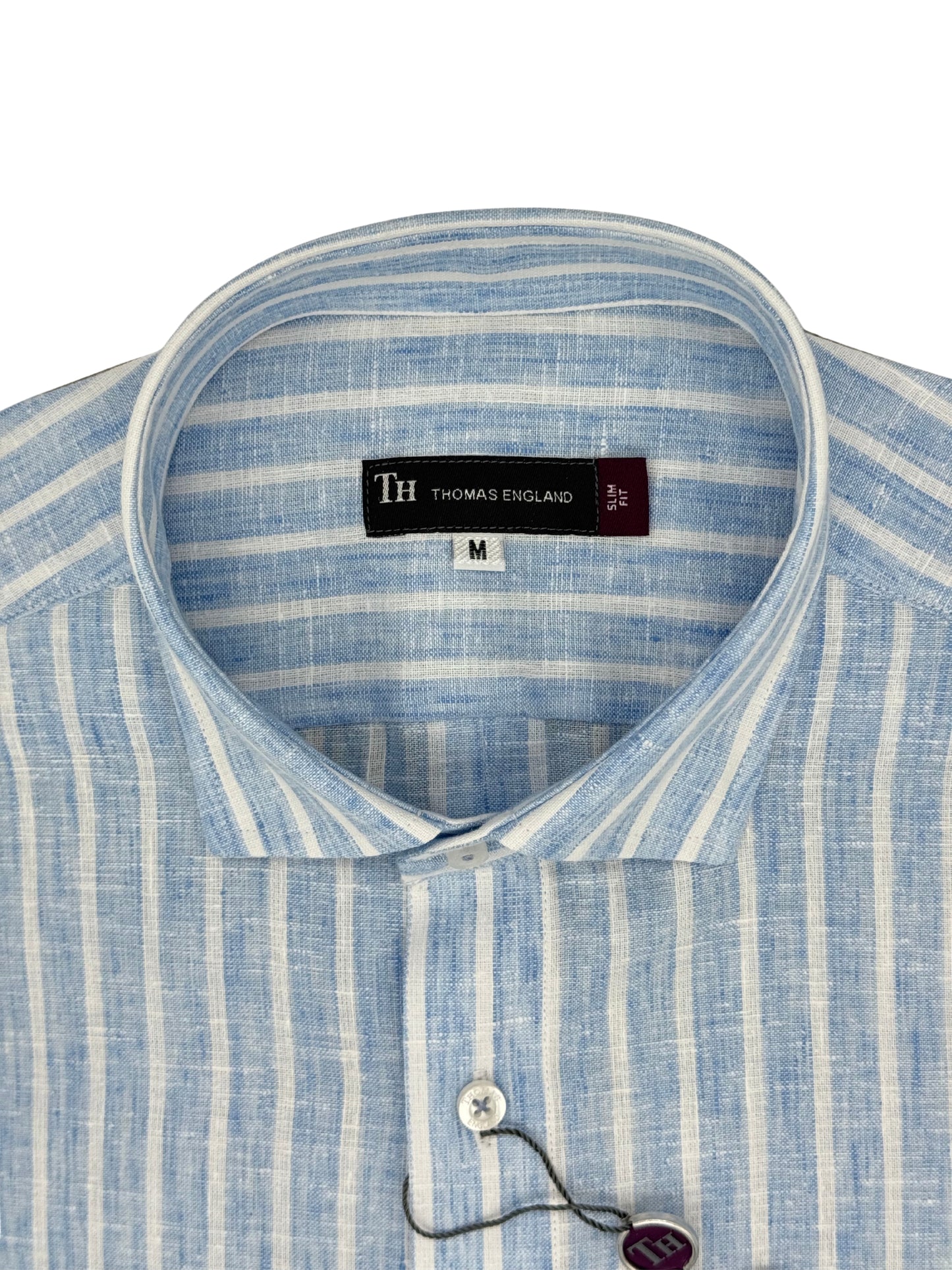 Camisa City Casual Slim Fit Azul Rayas Textura Lino