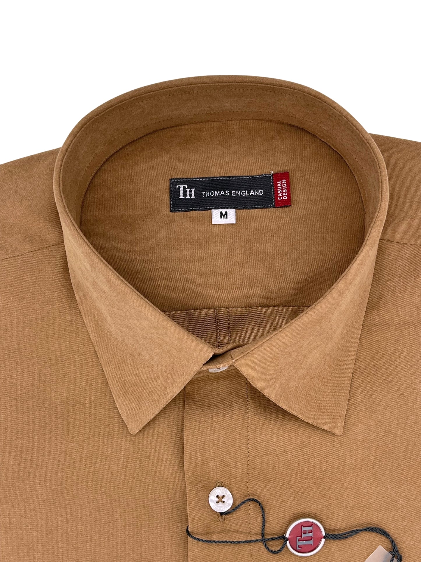 Camisa City Casual Regular Fit Camel Textura Gamuza