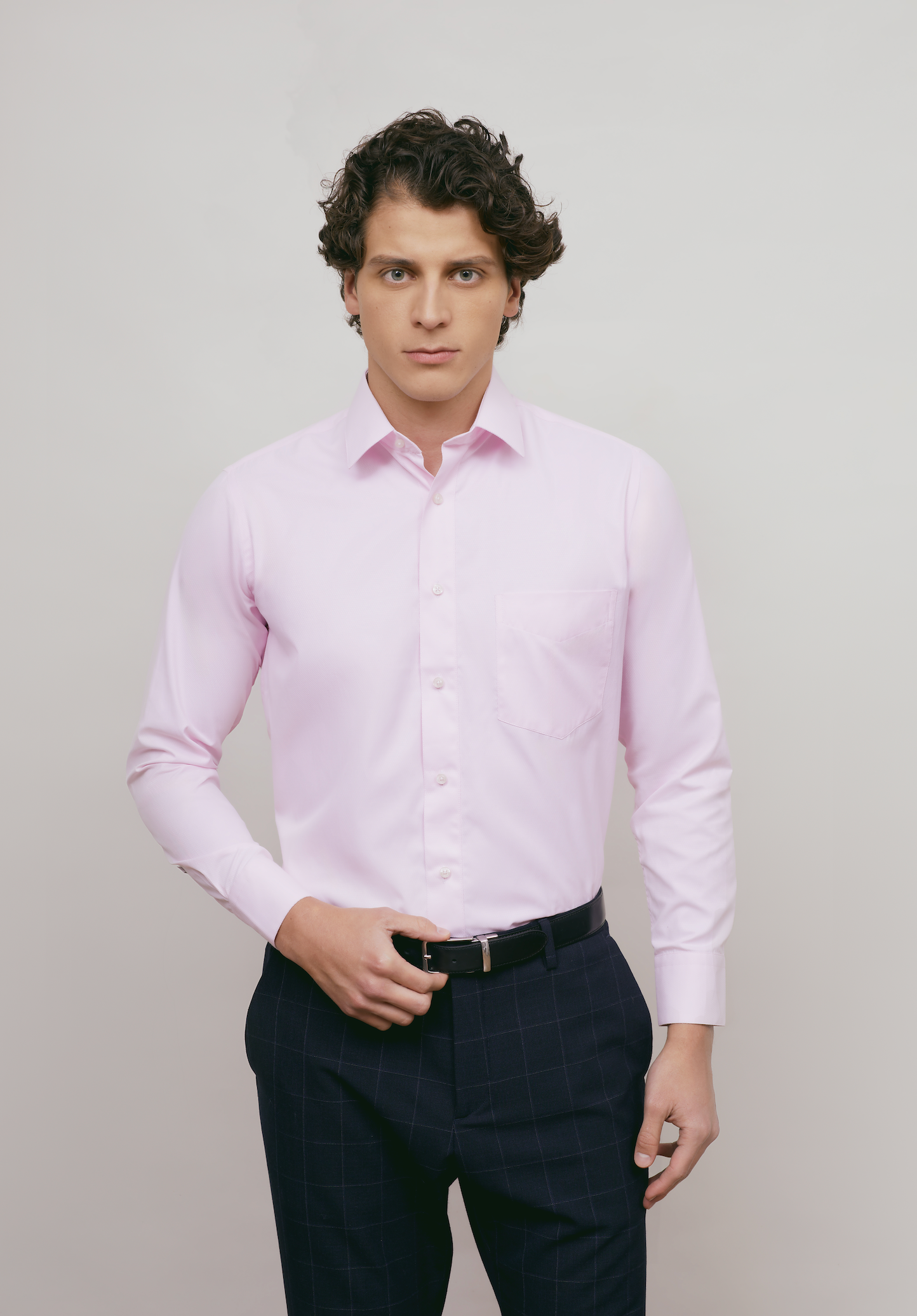 Camisa Business Regular Fit Rosa Textura