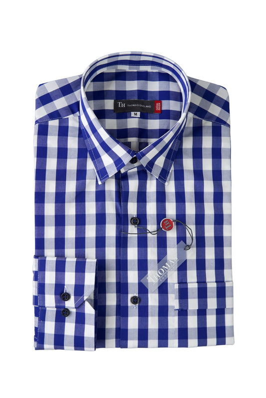 Camisa City Casual Regular Fit Azul Cuadros