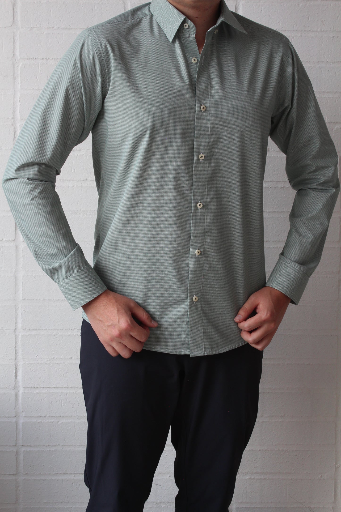 Camisa City Casual Slim Fit Verde Mini Cuadros