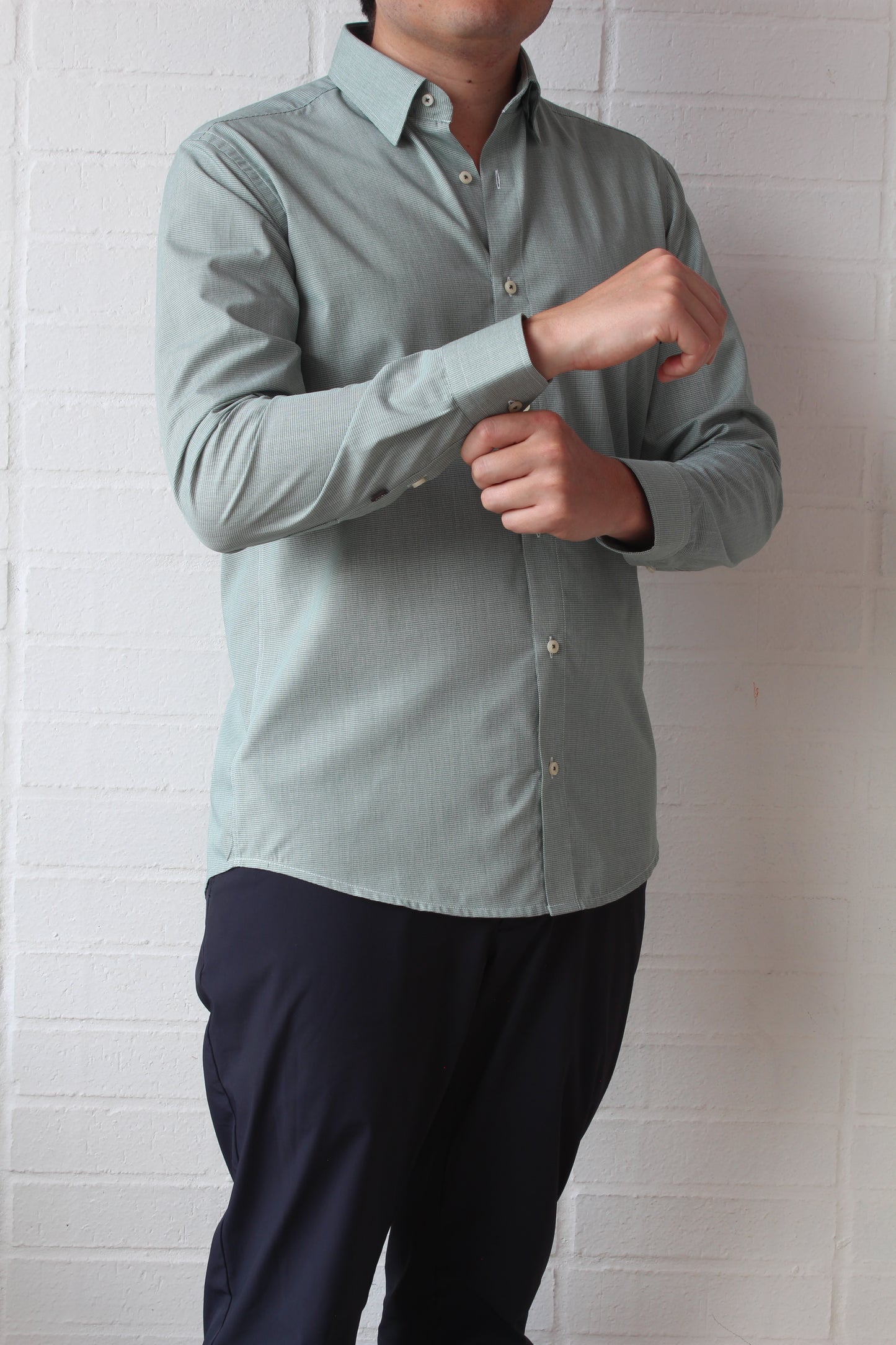 Camisa City Casual Slim Fit Verde Mini Cuadros