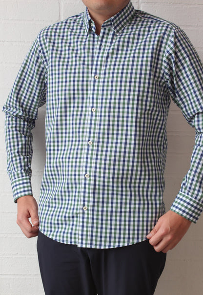 Camisa City Casual Regular Fit Verde Azul Cuadros