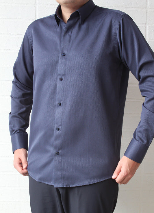 Camisa City Casual Regular Fit Azul Textura