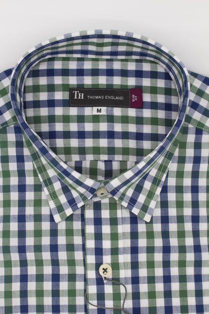 Camisa City Casual Regular Fit Verde Azul Cuadros