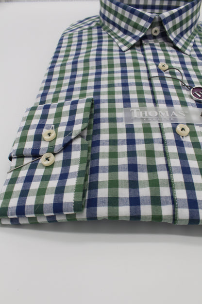 Camisa City Casual Regular Fit Verde Azul Cuadros