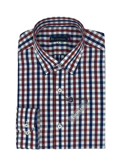Camisa City Casual Slim Fit Azul Roja Cuadros