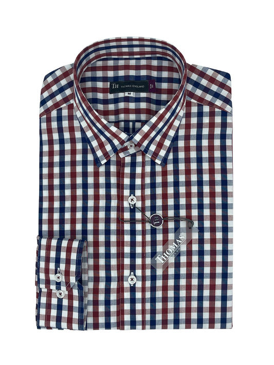 Camisa City Casual Slim Fit Azul Roja Cuadros