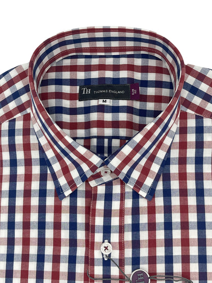 Camisa City Casual Slim Fit Azul Roja Cuadros