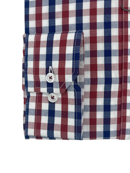 Camisa City Casual Slim Fit Azul Roja Cuadros