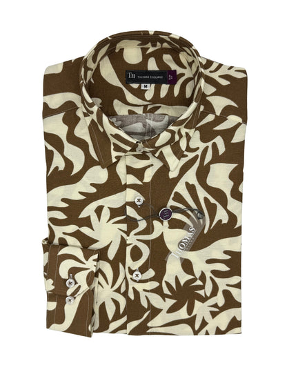 Camisa City Casual Regular Fit Follaje Caqui Textura Lino