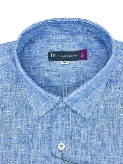 Camisa City Casual Regular Fit Azul Textura Lino