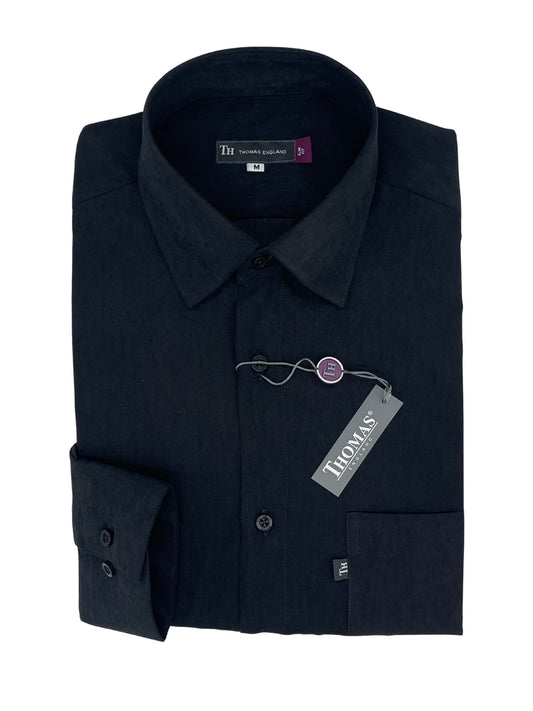 Camisa City Casual Slim Fit Negra Textura Gamuza
