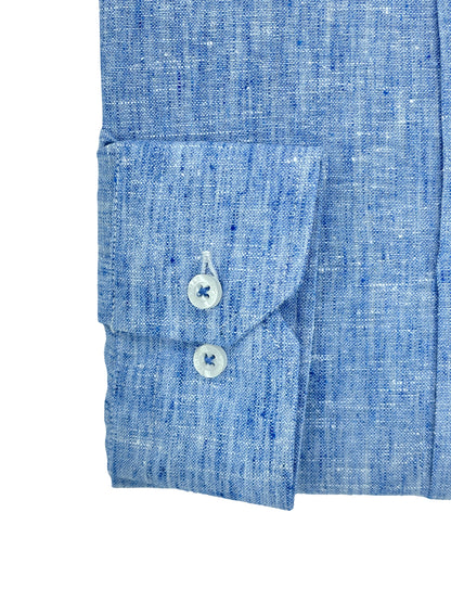 Camisa City Casual Regular Fit Azul Textura Lino