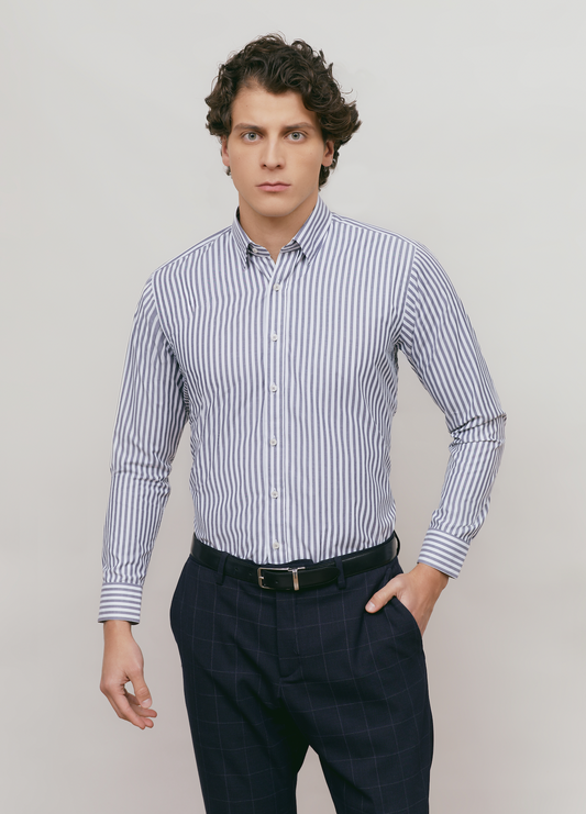 Camisa City Casual Regular Fit Gris Rayas