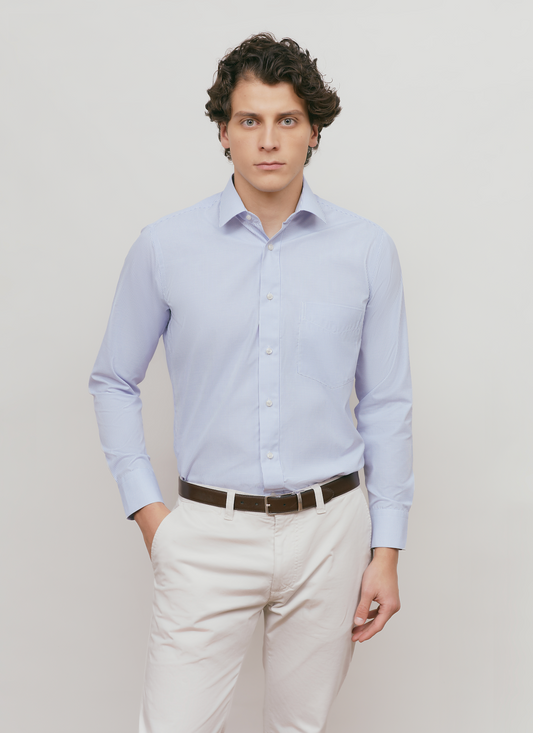 Camisa Business Slim Fit Azul Celeste Cuadros