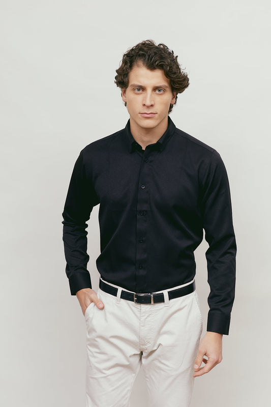 Camisa Trend Regular Fit Negra Tejido Plano